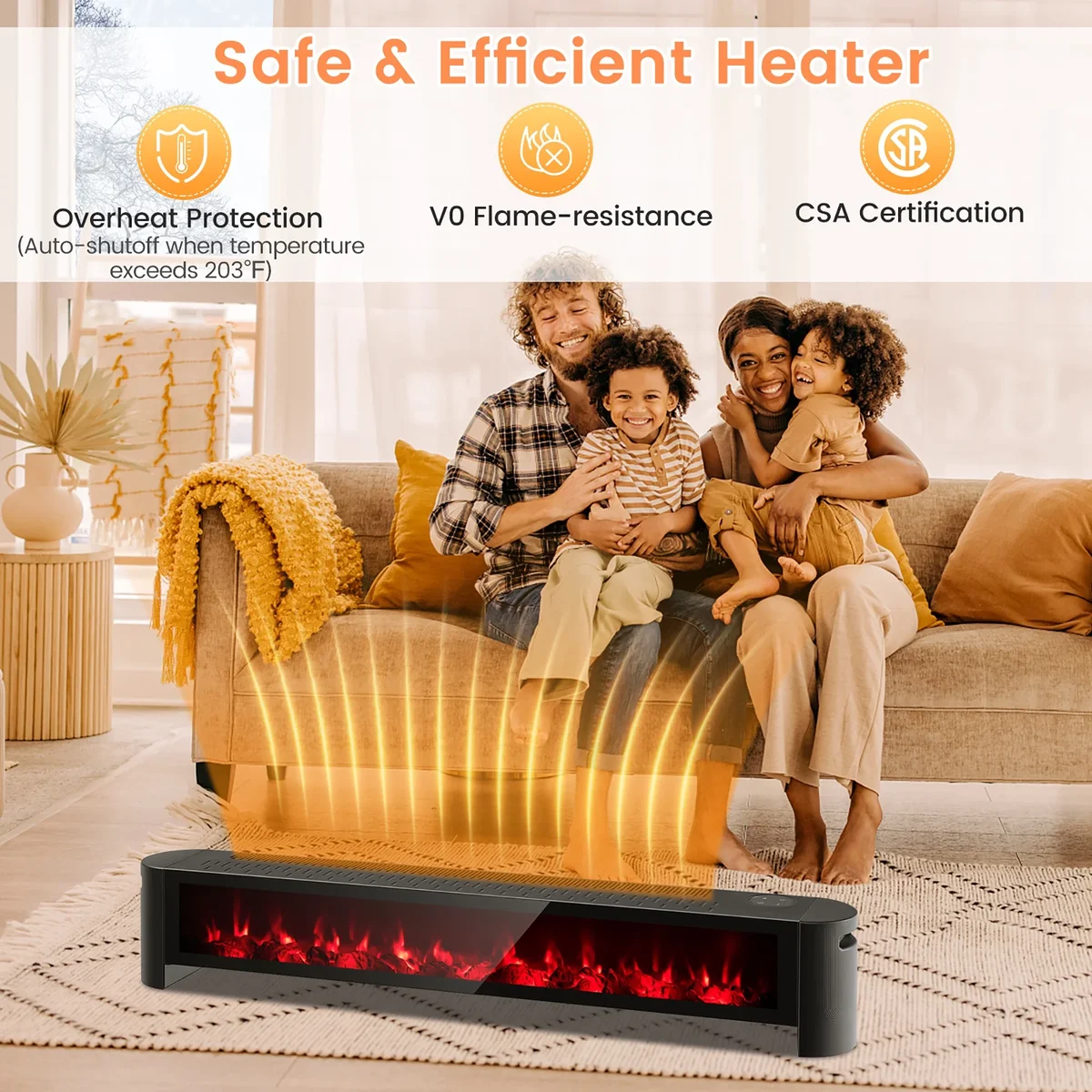 Everdaily Essentials 1400W Electric Baseboard Heater Convection Space Heater with Realistic 3D Flame Ref. 7264