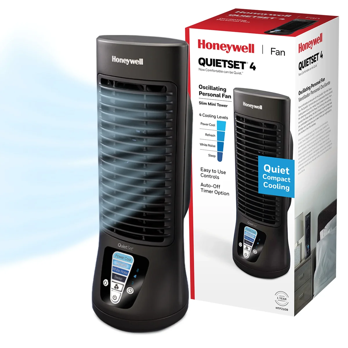Honeywell 13" Black QuietSet Oscillating Table Fan, 10ft Air Circulation Power, 4 Speed, Auto Off Timer, HTF210 2190