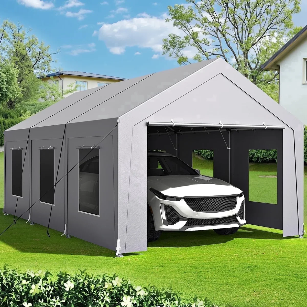 Vitarpatio 10x20 ft Carport Heavy Duty, Reinforced Metal Car Port Canopy Portable Garage Waterproof Car Tent with 6 Roll-up Windows, Door and Rem 6671