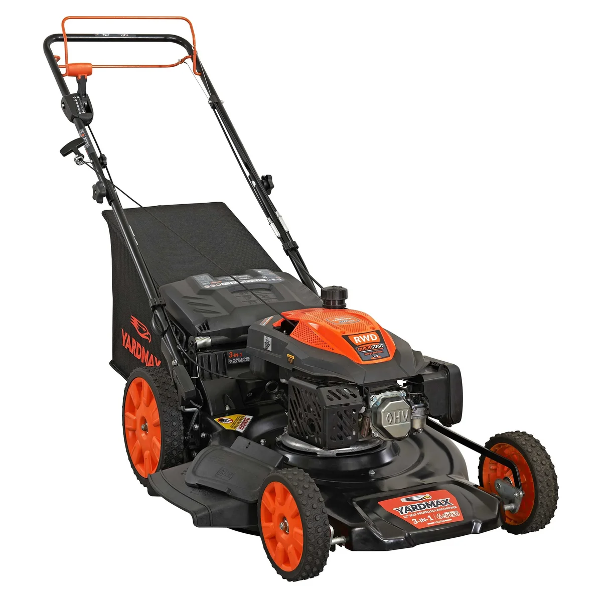 Yardmax Yard Max 22 in. 201cc SELECT PACE 6 Speed CVT High Wheel RWD 3-in-1 Gas Walk Behind Self Propelled Lawn Mower 5068