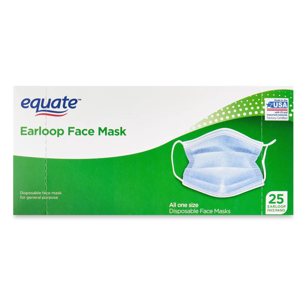 Equate (2 pack) Equate Earloop Disposable Face Masks, Blue, 25 Count 4965
