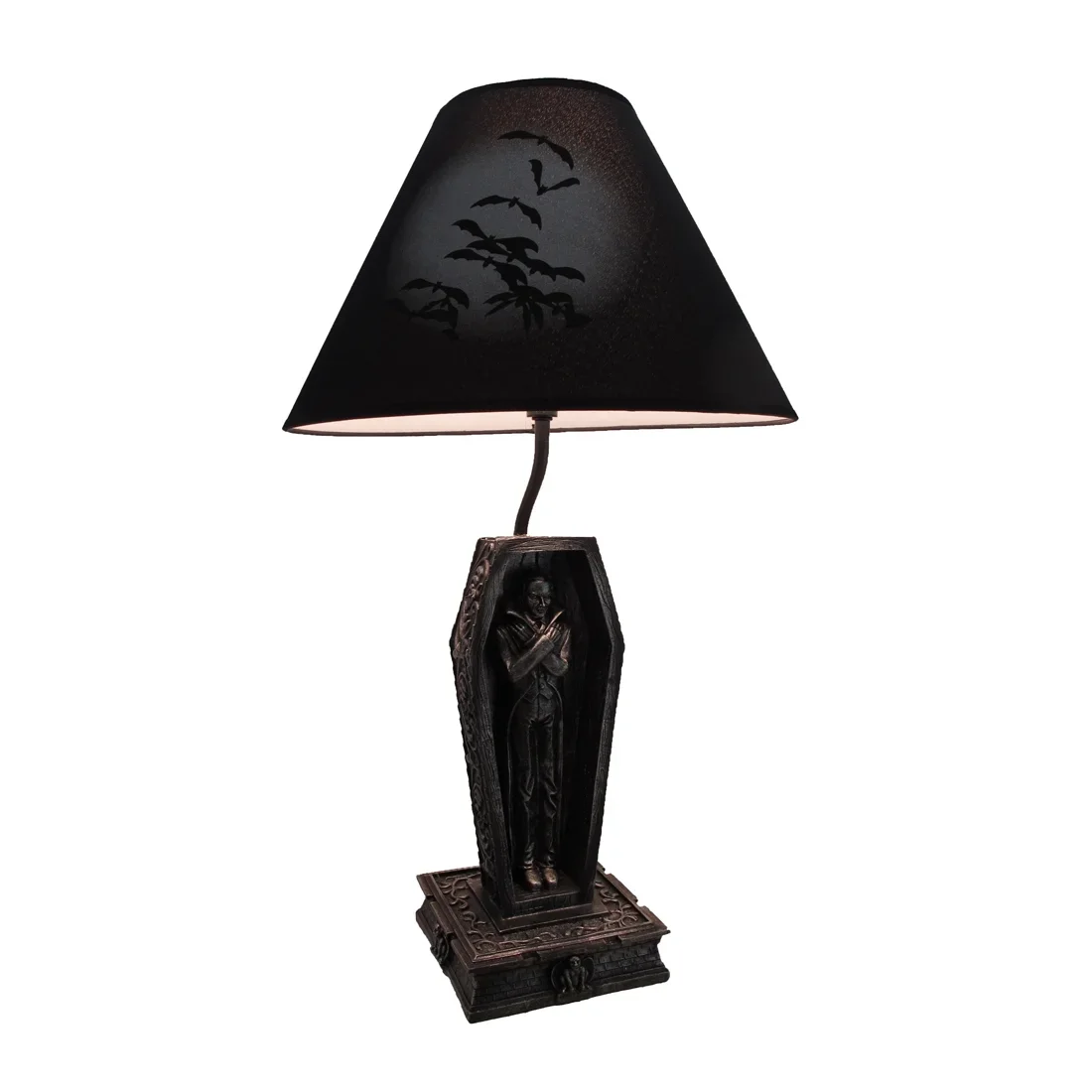 Zeckos Dark Vampire in the Coffin Black Table Lamp and Fabric Shade 3146