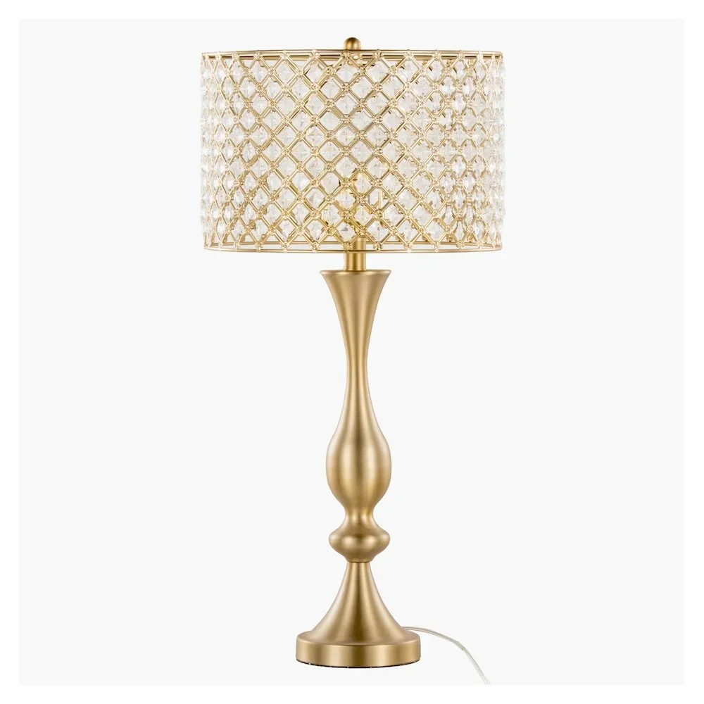 Grandview Gallery 27.5" Plated Gold Table Lamp w/ Crystal Bling Shade 0437