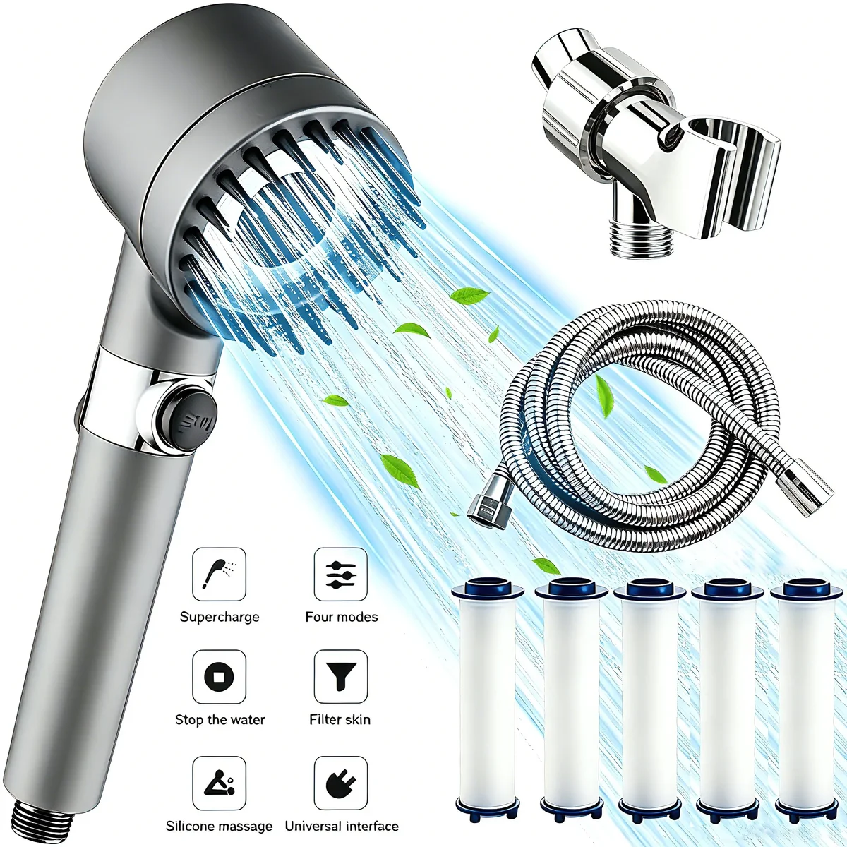 Tinynson Filtered Shower Head with Handheld, 4 Spray Modes, High Pressure Showerhead with 5 Filters for Hard Water, Remove Chlorine, Reduces Dry  9415