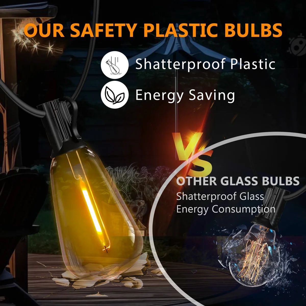 DAYBETTER 100FT Solar String Lights Outdoor, Waterproof Hanging Lights with 24 Shatterproof Bulbs, Dimmable, for Outside, Camping, Yard, Party De 4075
