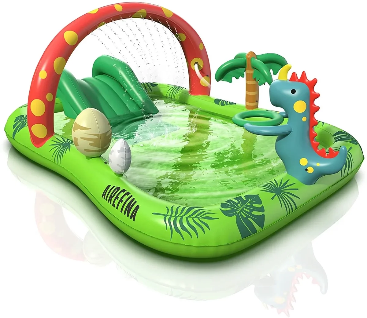 Airefina Dino Planet Inflatable Play Center, Airefina Kids Pool, 97"x76"x41" Summer Swim Blow up Kiddie Pool, Rectangular 3883