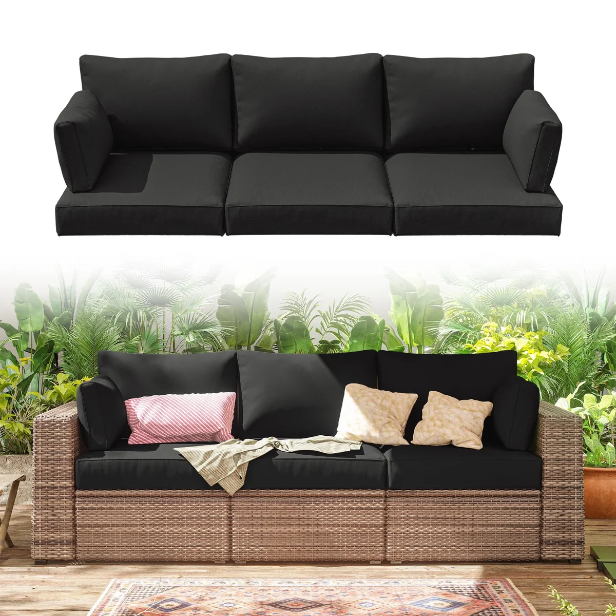 Pakunoda Outdoor Cushions Replacement, 8 Piece Sectional Cushion Fits 3-Seat, 4” Foam Deep Seat, for Patio Rattan Wicker Replacement Cushion, L 0004