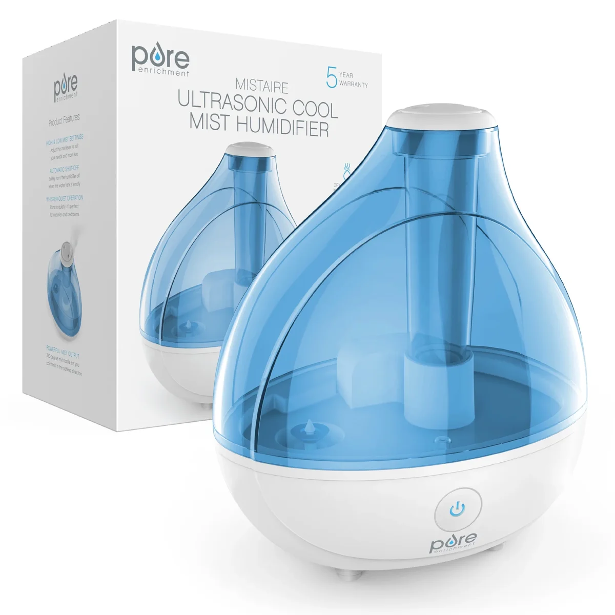 Pure Enrichment MistAire Ultrasonic Cool Mist Humidifier - Quiet Air Humidifier That Lasts Up To 25 Hours, 360° Rotation Nozzle, Auto Shut-Off,  8801