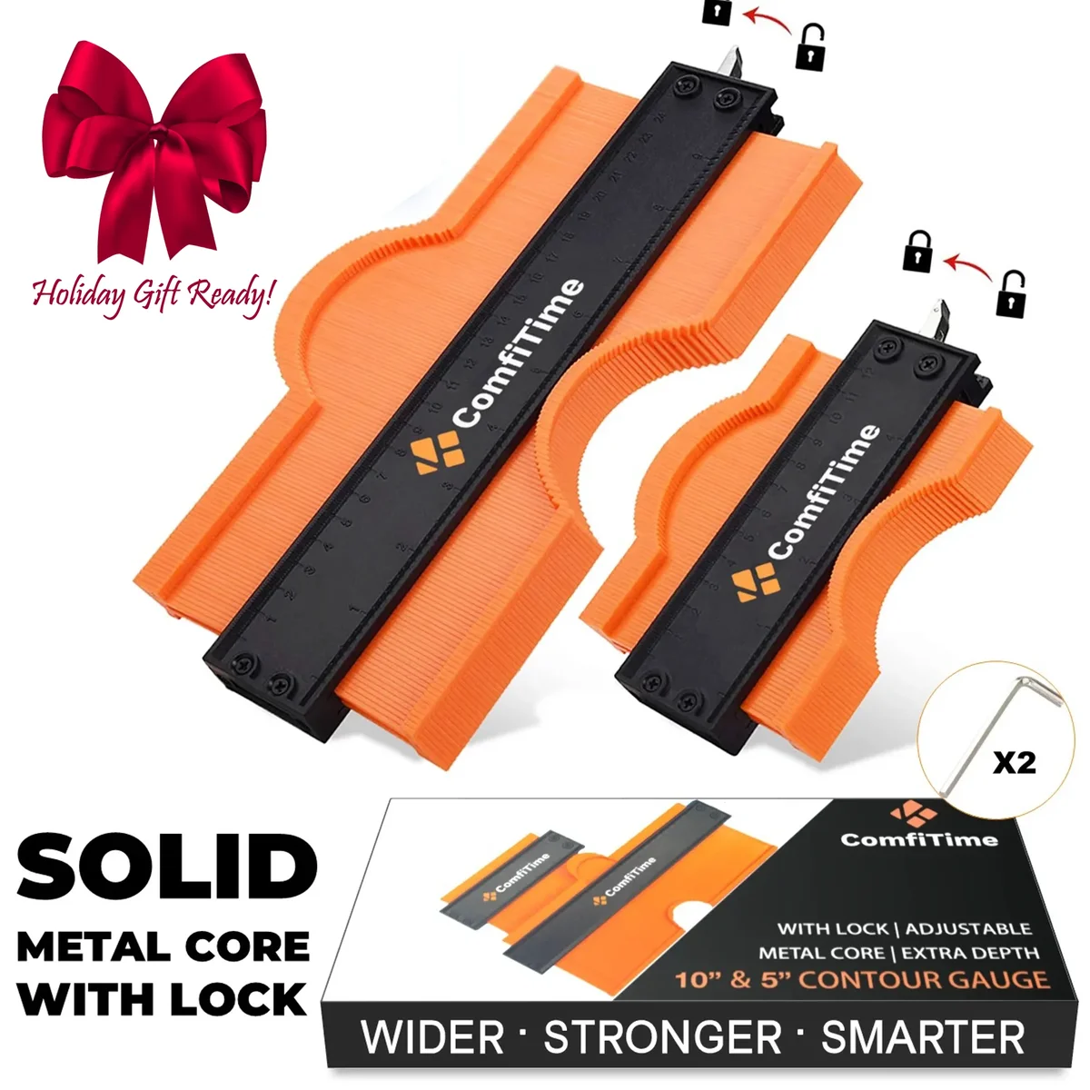 ComfiTime Contour Gauge with Lock | 2-Pack 10" and 5" Contour Gauge Profile Tool, 50% Longer Pins for Deep Contour Duplication, made by the same  7176