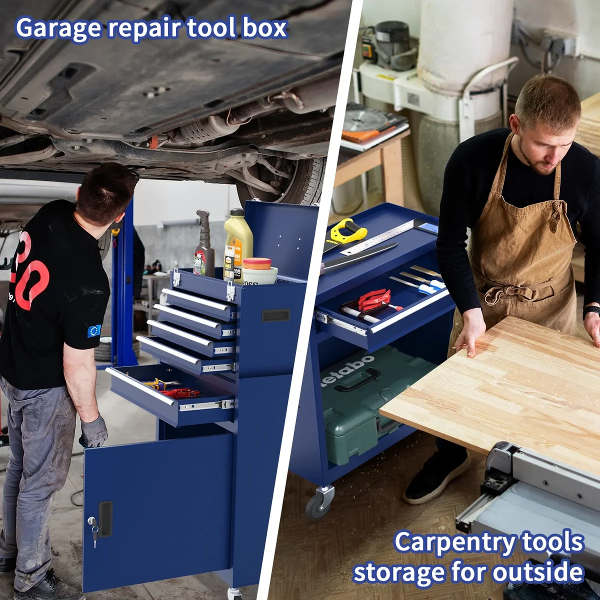 Odaof 5 Drawer Mechanic Tool Chest with Wheels Heavy Duty Rolling Tool Box Cabinet Keyed Locking System Toolbox Organizer for Workshop Darkblue 8951