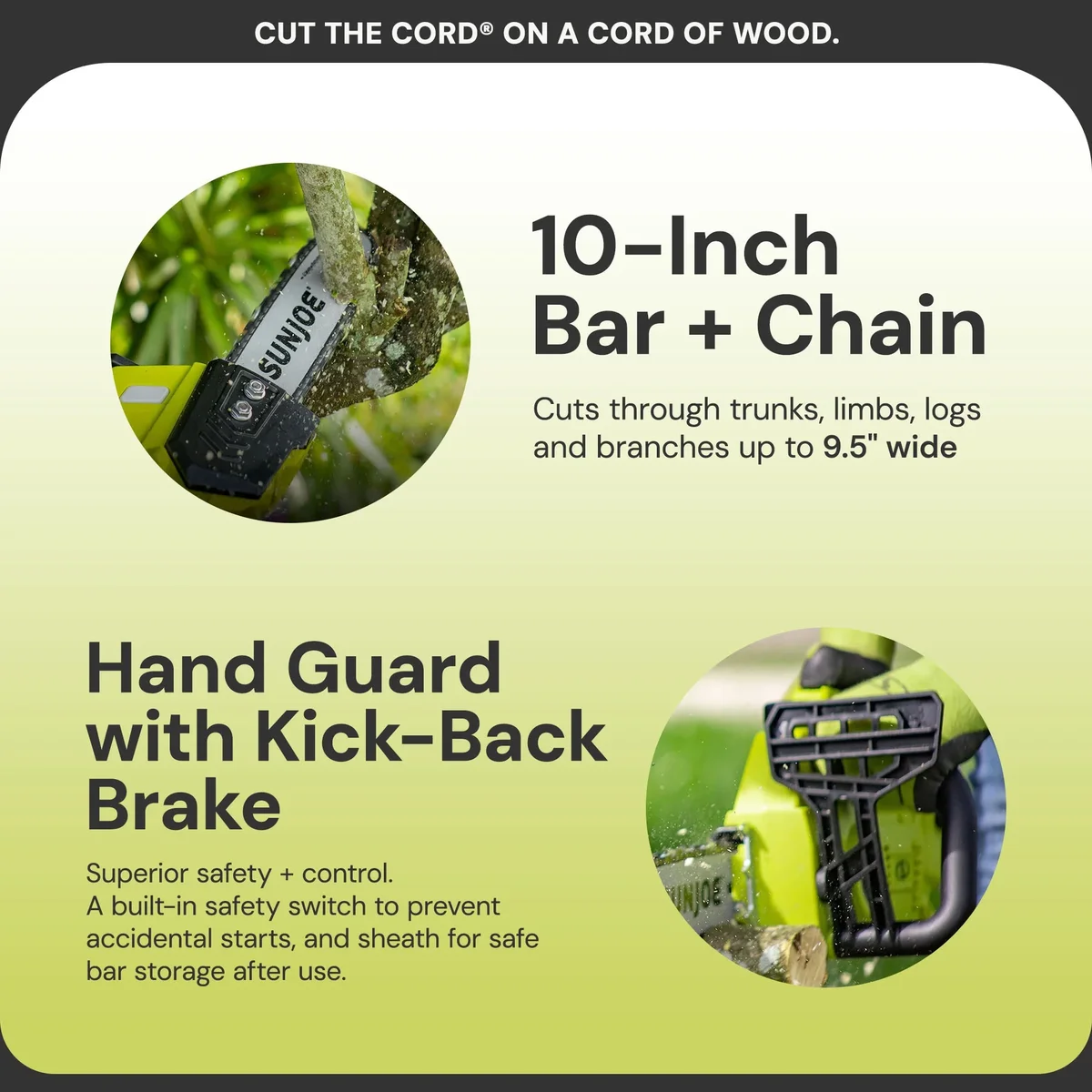 Sun Joe 10" Cordless Chain Saw, 24V Wood Cutting Tool Kit with Battery, 24V-10CS 3262