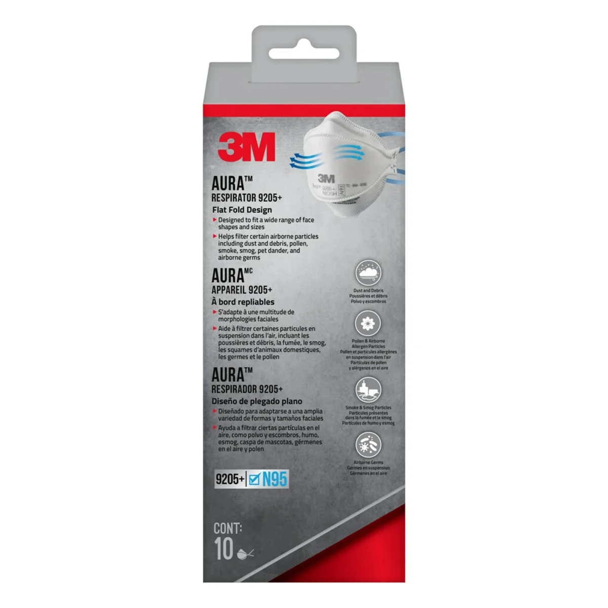 3M N95 Aura Particulate Respirator 9205+, 10 Pack 7880
