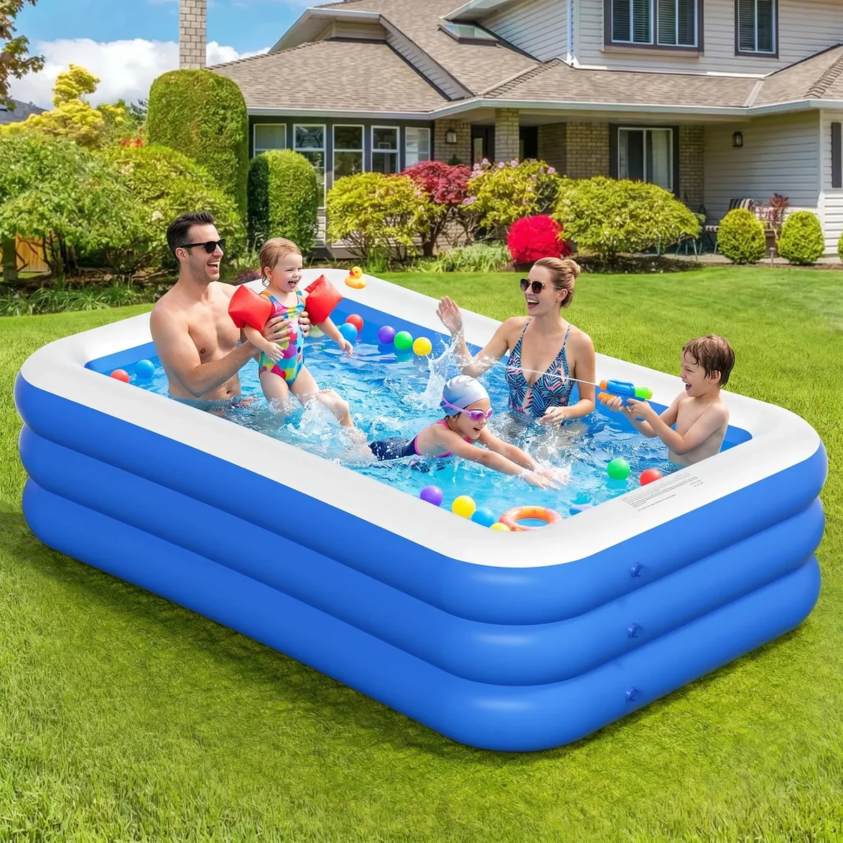 GVDV Blow Up Pool, Thickened Inflatable Pool for Kids, Adults, Family, 9.83 x 5.97 x 1.67 ft, Full-Sized Inflatable Kiddie Pools, Swimming Pool,  0317