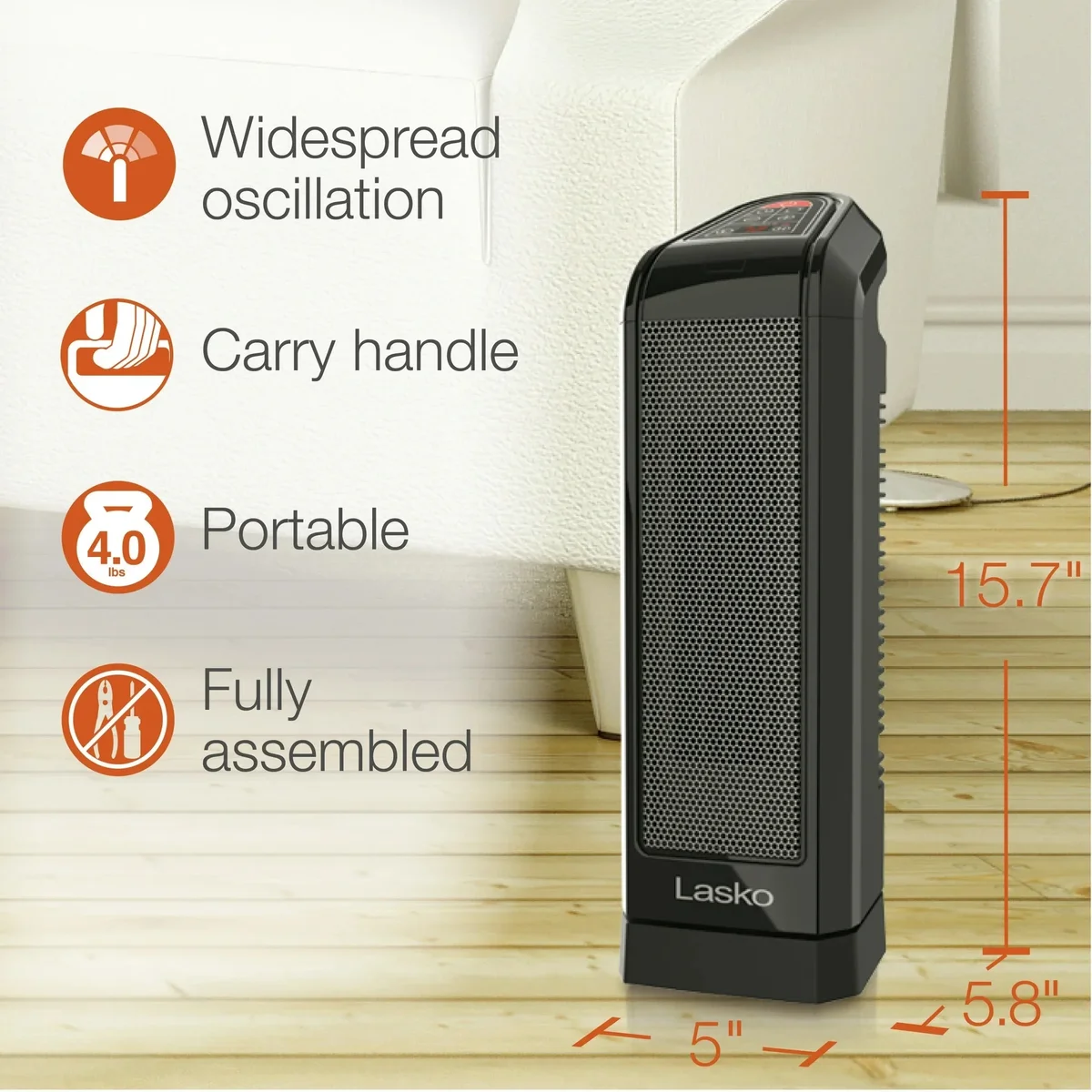 Everdaily Essentials Restored 15.75" 1500W Oscillating Digital Ceramic Tower Space Heater, Remote, Black, CT16670 (Refurbished) Ref. 7230