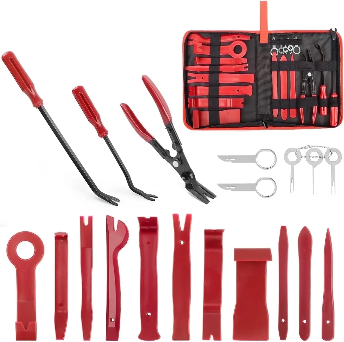 GOOACC 19Pcs Trim Removal Tool Set Panel Fastener Clips Automotive Upholstery Pliers Removal Install Car Tool with Storage Bag for Trim Panel Aud 3410