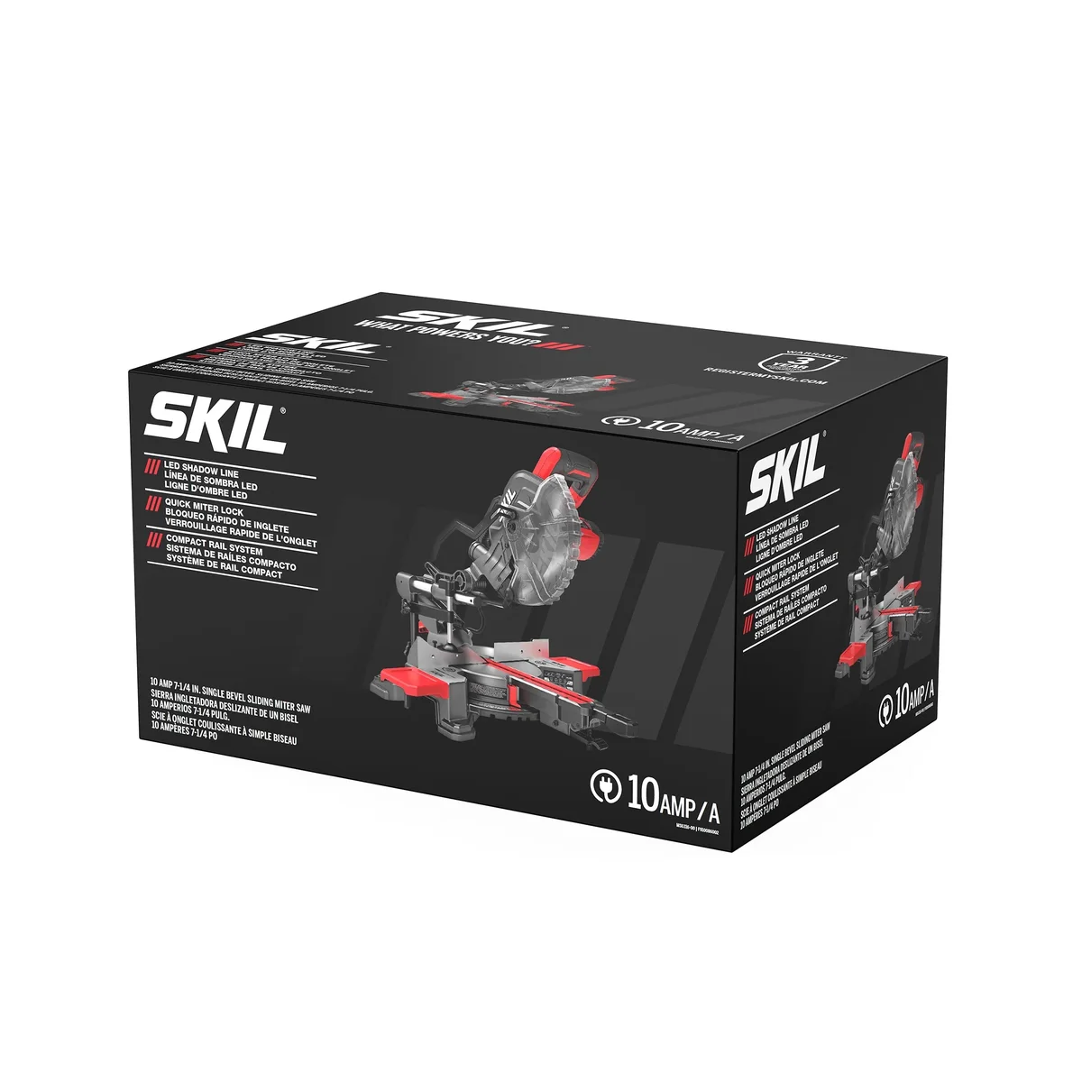 SKIL MS6316-00 10 Amp 7-1/4" Single Bevel Miter Saw with Compact Rail System & LED Shadow Line 3244