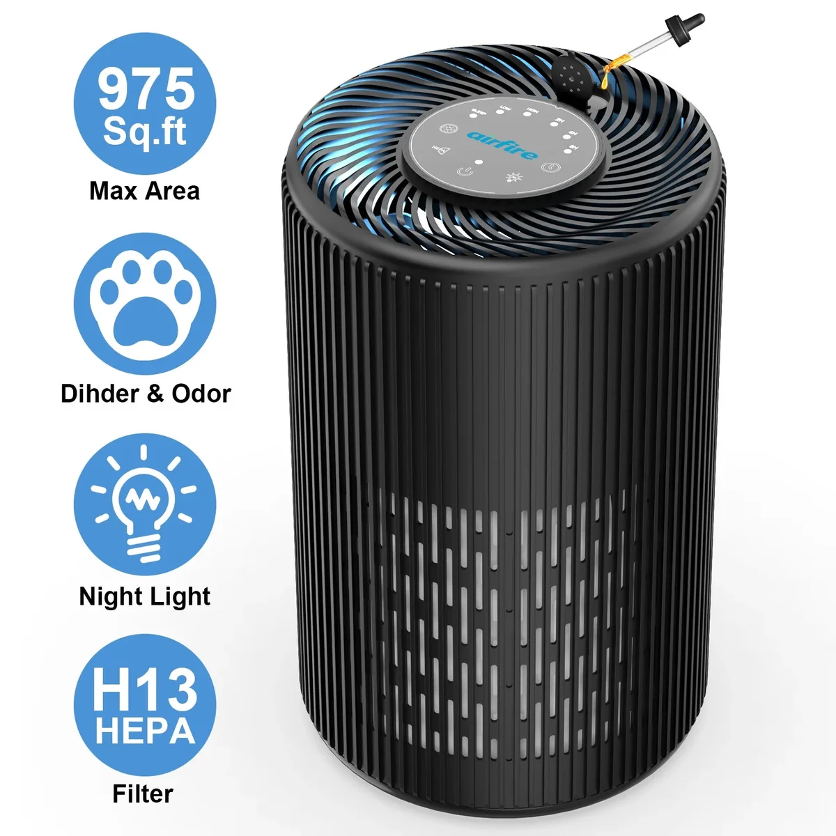 AIRFIRE HEPA Air Purifier for Home up to 975 Sq.ft, Air Purifiers for Allergies and Asthma, Bedroom, Pet Dander&Odor, Dust, Pollen, Wildfire/Smok 4977