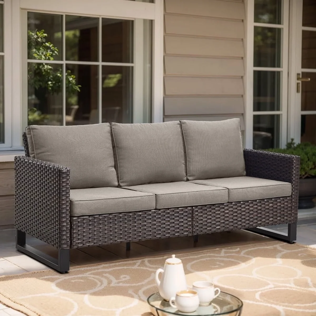 POCASSY 68.5" Wide Outdoor Rectangle Patio Sofa with Cushions 2235