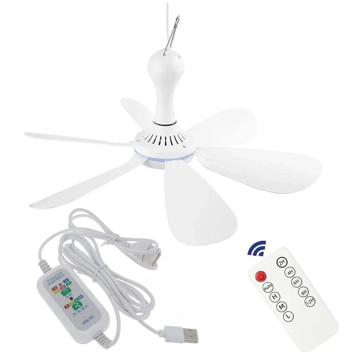 Unbranded Silent 6 Leaves USB Powered Ceiling Canopy Fan with Remote Control Timing 4 Speed Hanging Fan for Camping Bed Dormitory 7826