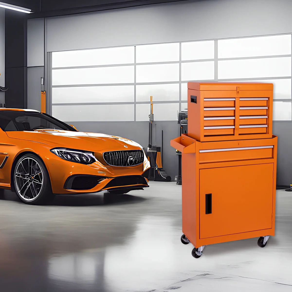 Seizeen Rolling Tool Box, 2-IN-1 Steel Tool Chest and Storage Cabinet, Removable Tool Box Organizer On Wheels with 5 Sliding Drawers for Garage W 2670