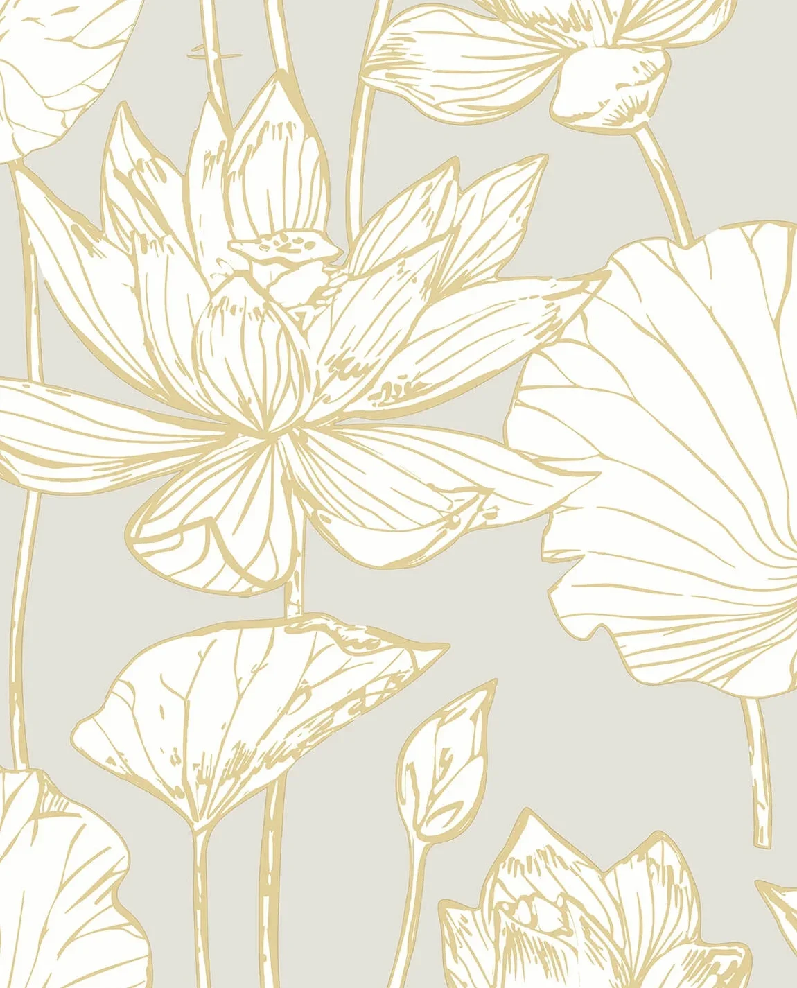 NextWall Metallic Gold & Grey Lotus Floral Peel and Stick Wallpaper - 20.5 in. W x 18 ft. L Roll 1845