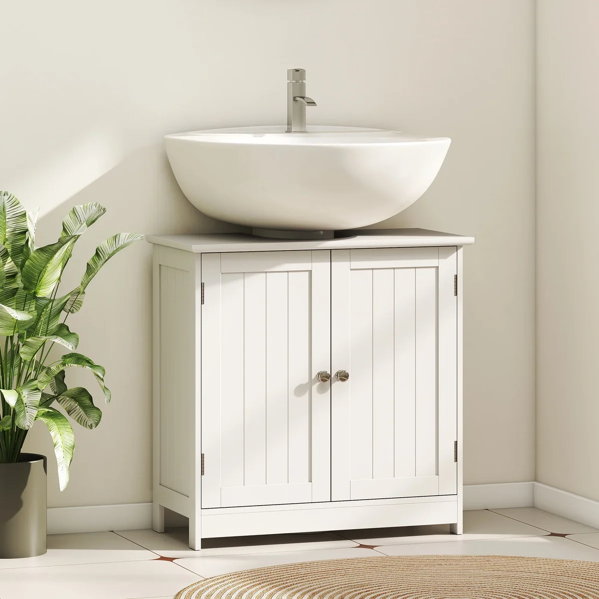 HOMCOM 24" Under Sink Storage Cabinet with 2 Doors and Shelves, Pedestal Sink Bathroom Vanity Furniture, White 3889