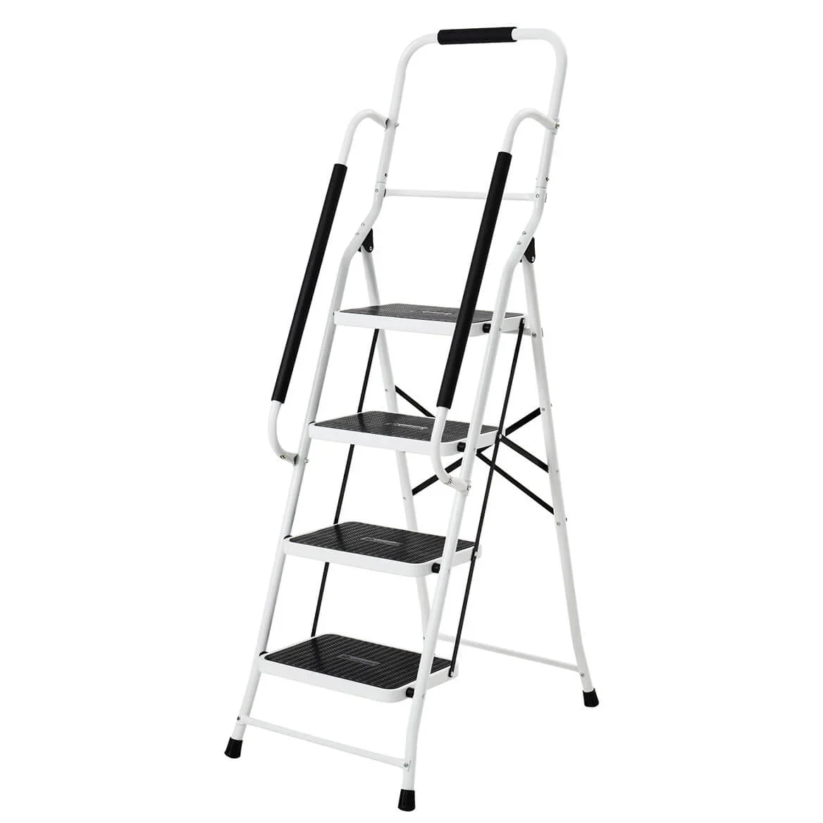 Everdaily Essentials Folding 4-Step Safety Ladder with Padded Handrails–Heavy-Duty Steel Frame, Anti-Slip Treads, Space-Saving Design – 300 lb Capacity Step Stool 6270
