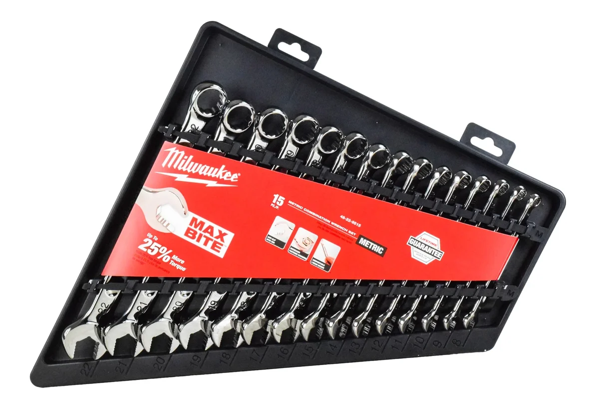 Milwaukee 48-22-9515 - 15-Piece Metric 12-Point Straight Head Combination Wrench Set with Storage Tray 6738