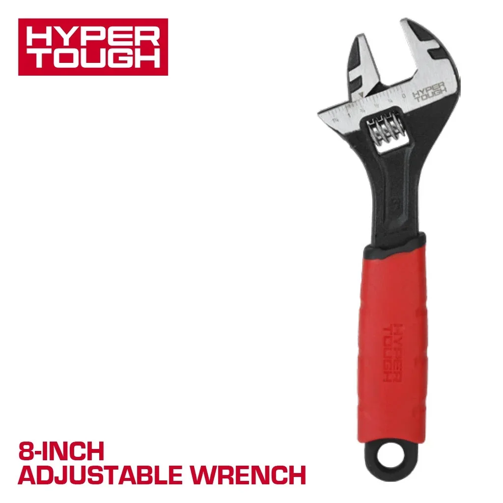 Hyper Tough 8-inch Wide Jaw Adjustable Wrench, Dual Material Comfort Grips 5761