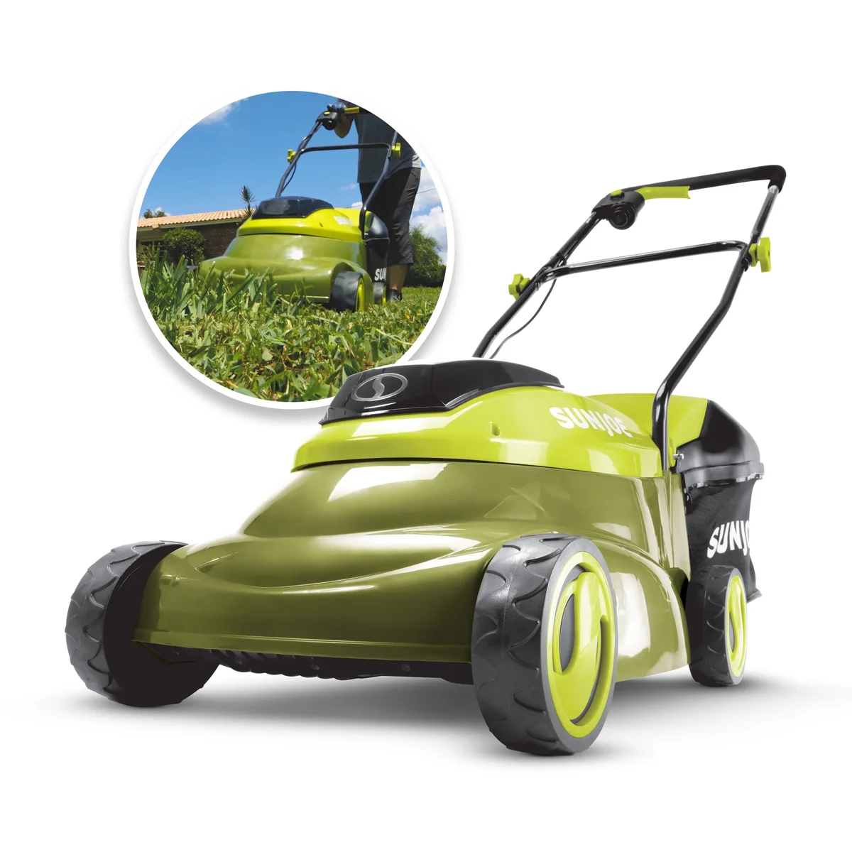 Sun Joe 24V Cordless 14-inch Brushless Push Lawn Mower, 3-Position, 5.0-Ah Battery & Charger 9279