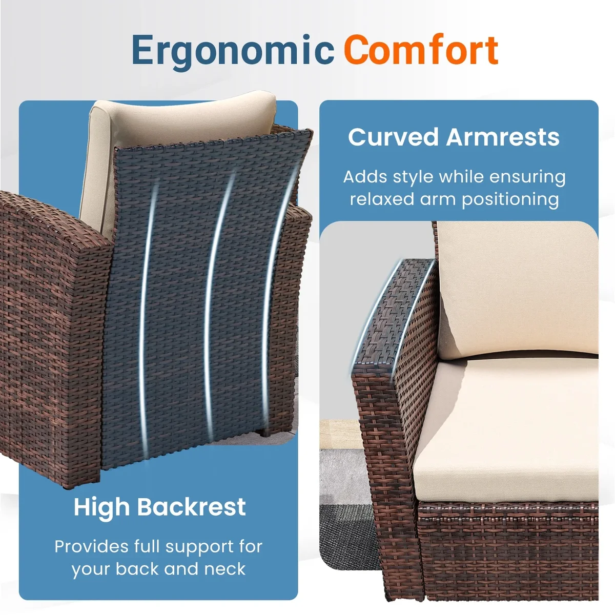 Mayincolor 4 Piece Outdoor Patio Furniture Sets, Wicker Conversation Set for Porch Deck, Brown Rattan Sofa Chair with Cushion 4680
