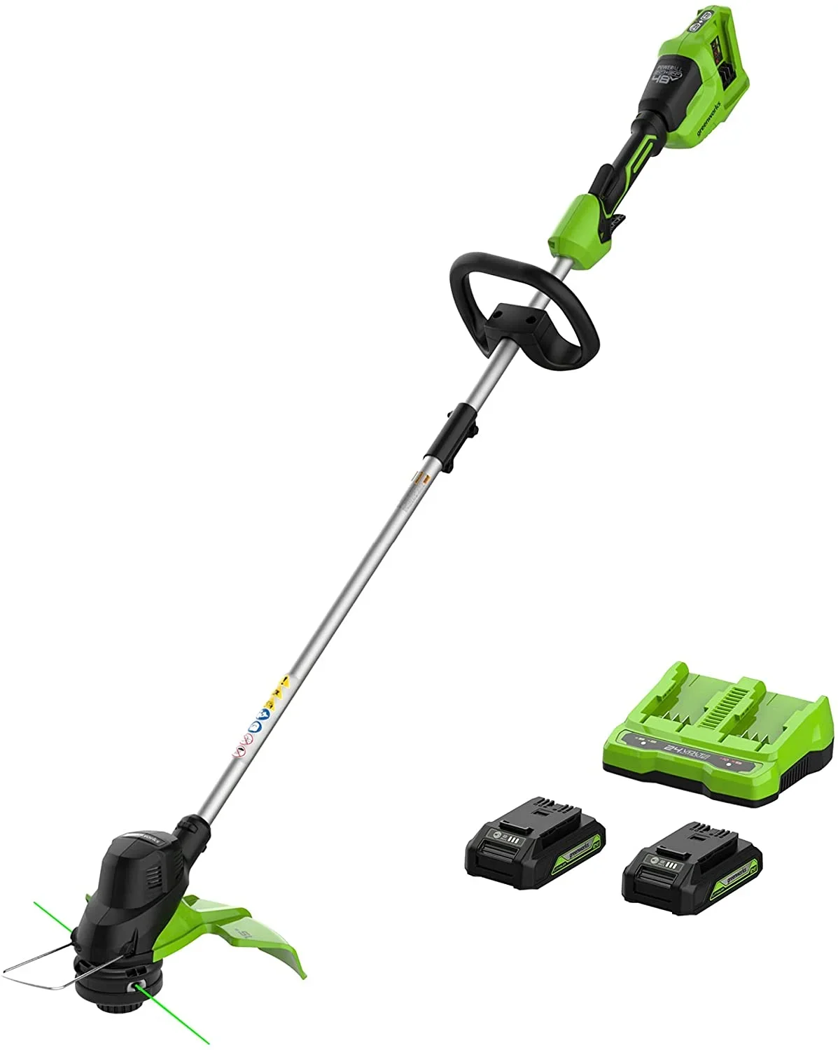 Greenworks 48V (24V x 2) 15" Cordless String Trimmer + (2) 2Ah USB Batteries & Dual Port Rapid Charger 3124