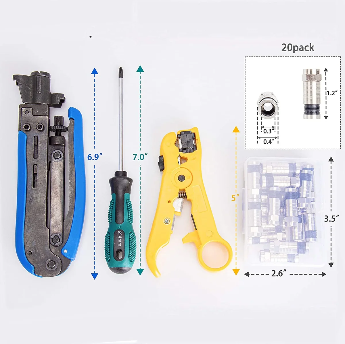Everdaily Essentials Coax Cable Crimper Kit, Adjustable Hand Tool Crimper & Stripper 4171