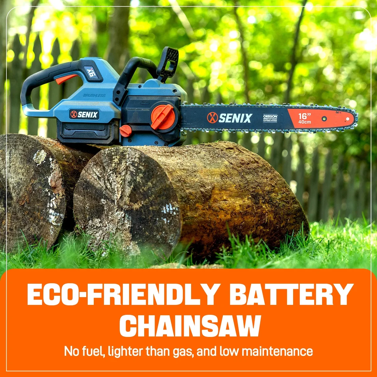 SENIX  60V 16" Battery Chainsaw Brushless Electric Chainsaws Cordless Chain Saw with 4Ah Battery & Charger Garden Tool for Trees, Pruning, Branch 0086