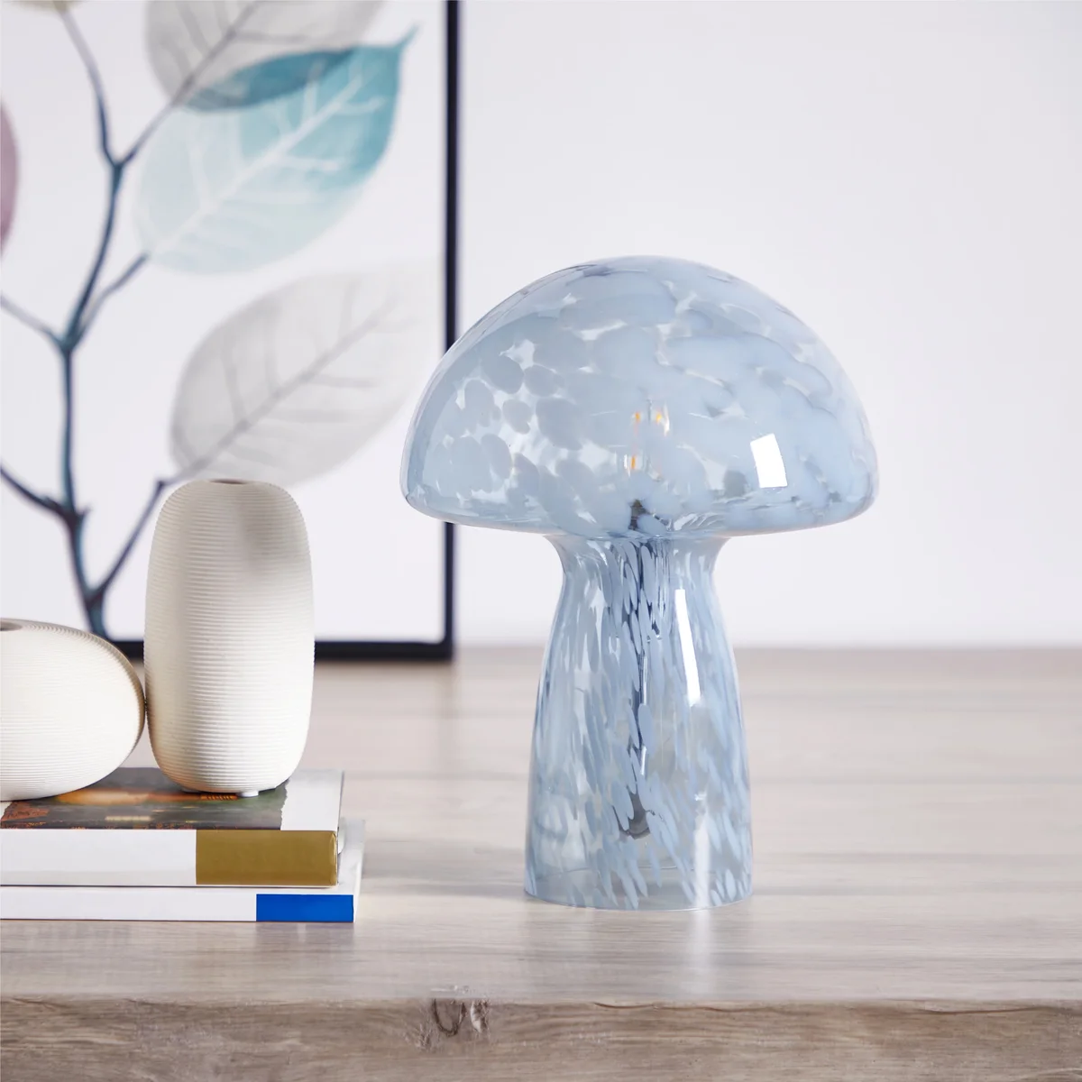 Urban Shop Novelty Glass Mushroom Lamp, Blue Tortoise, 12" H, Plug-in 1522