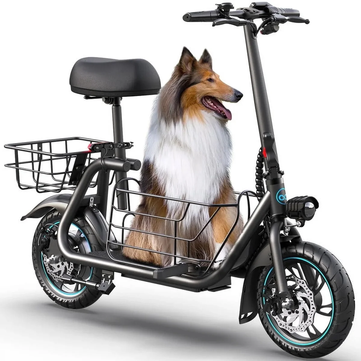 KEESTP Electric Bike with Basket for Pet, 3 Riding Modes Foldable Electric Scooter for Adults - up to 20 Miles 18.6MPH 4061