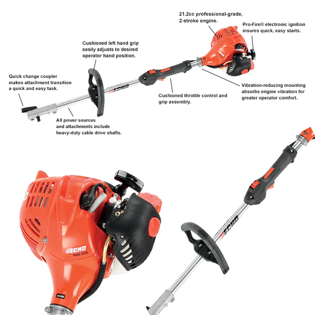 Echo Genuine Echo 21.2 cc Gas 2-Stroke Cycle Pro Attachment Series Power Head Source for Trimmers, i-30 Starter / PAS225 2495