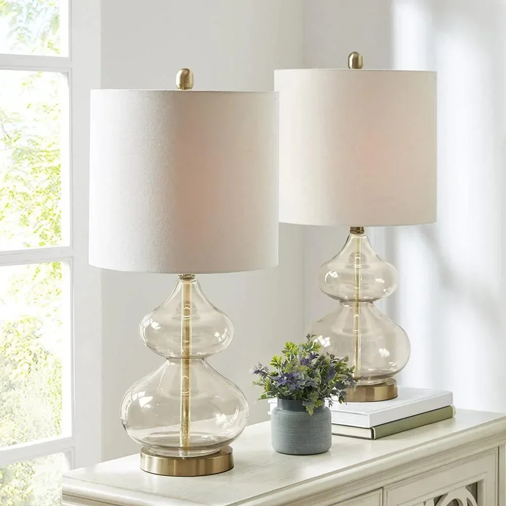 510 Design Ellipse Contemporary Glass and Fabric Table Lamps in Gold (Set of 2) 6396