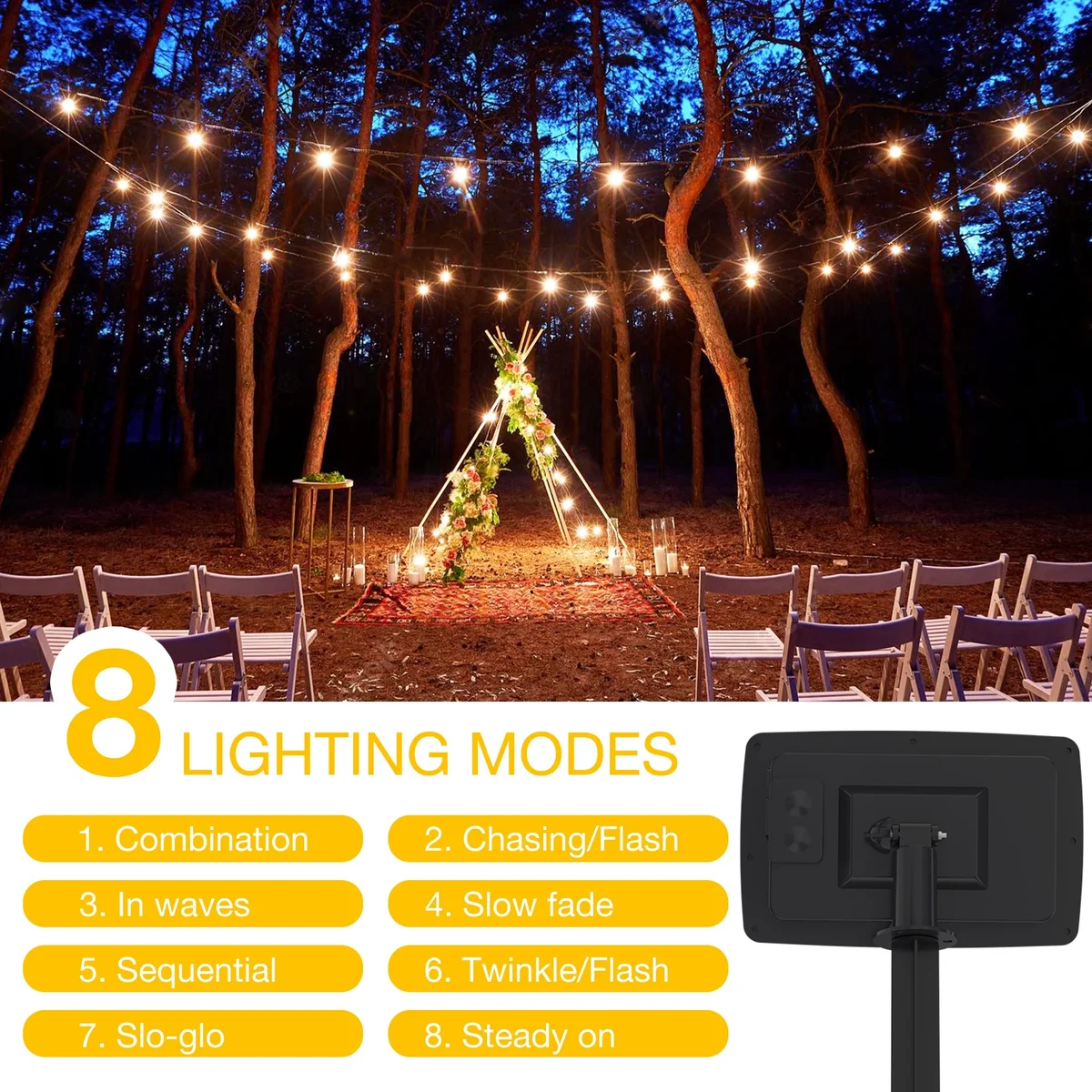 DAYBETTER 100FT Solar String Lights Outdoor, Waterproof Hanging Lights with 24 Shatterproof Bulbs, Dimmable, for Outside, Camping, Yard, Party De 4075