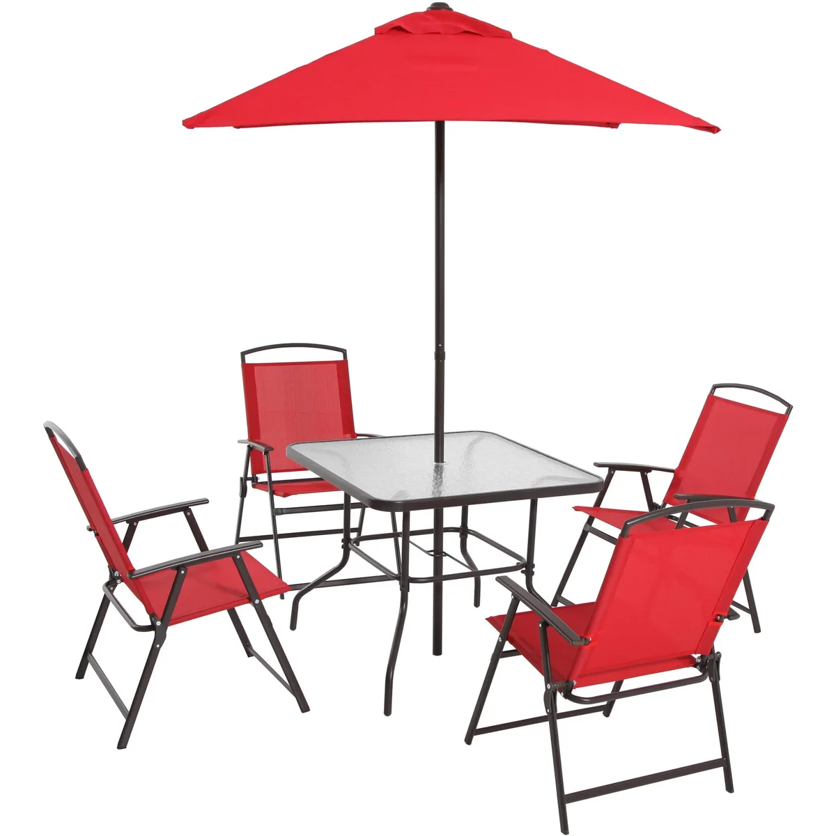Mainstays Albany Lane Steel 6-Piece Outdoor Patio Dining Set with Umbrella, Red 7327