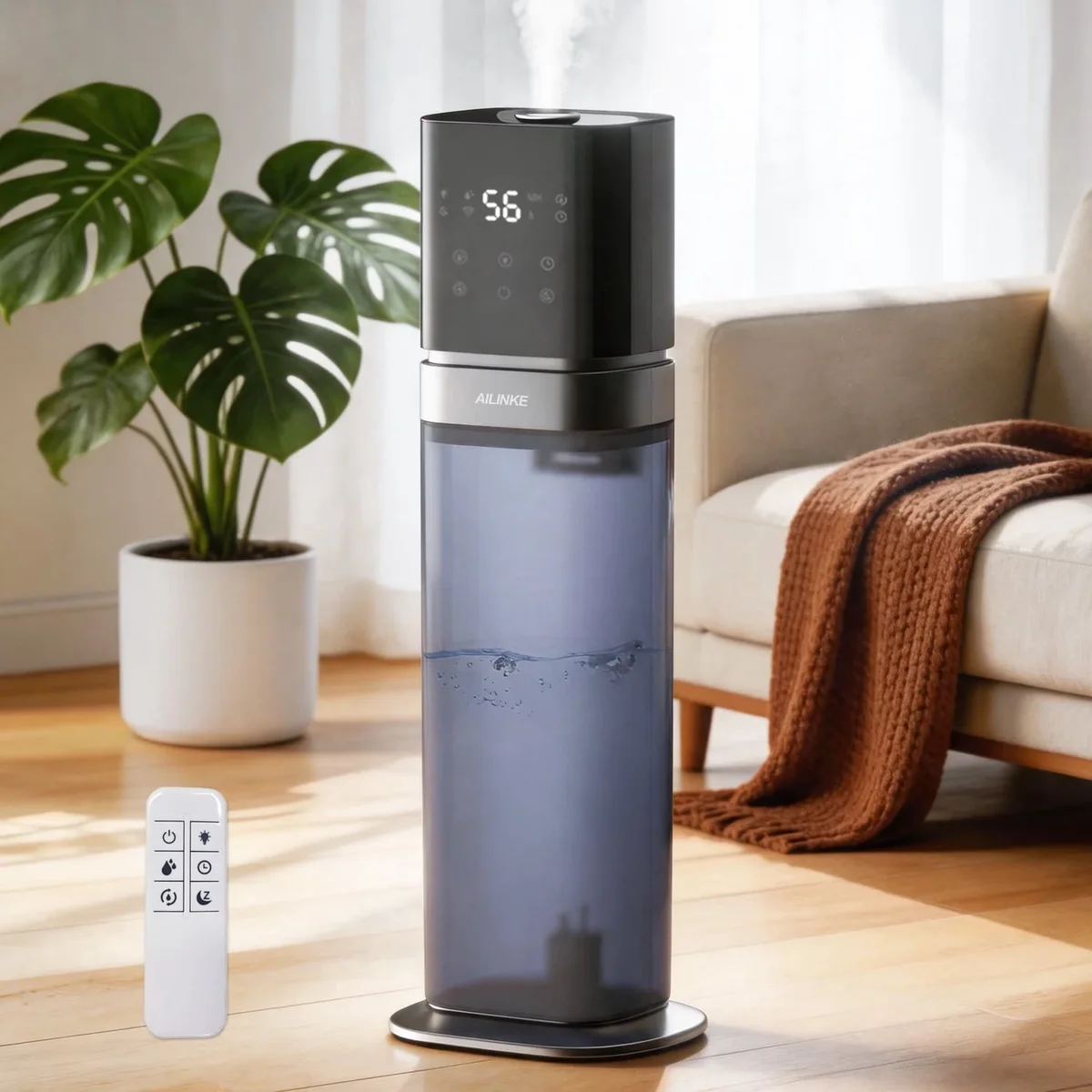 AILINKE Smart Humidifier Large Room, 2.1Gal/8L Humidifiers for Bedroom with Extended Tube&Night Light, Whole House Cool Mist, Dark Blue 1100