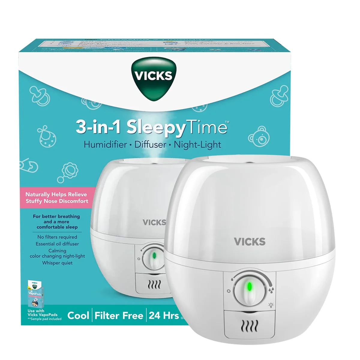 Vicks 3-in-1 Sleepy Time Ultrasonic Humidifier & Diffuser 1056