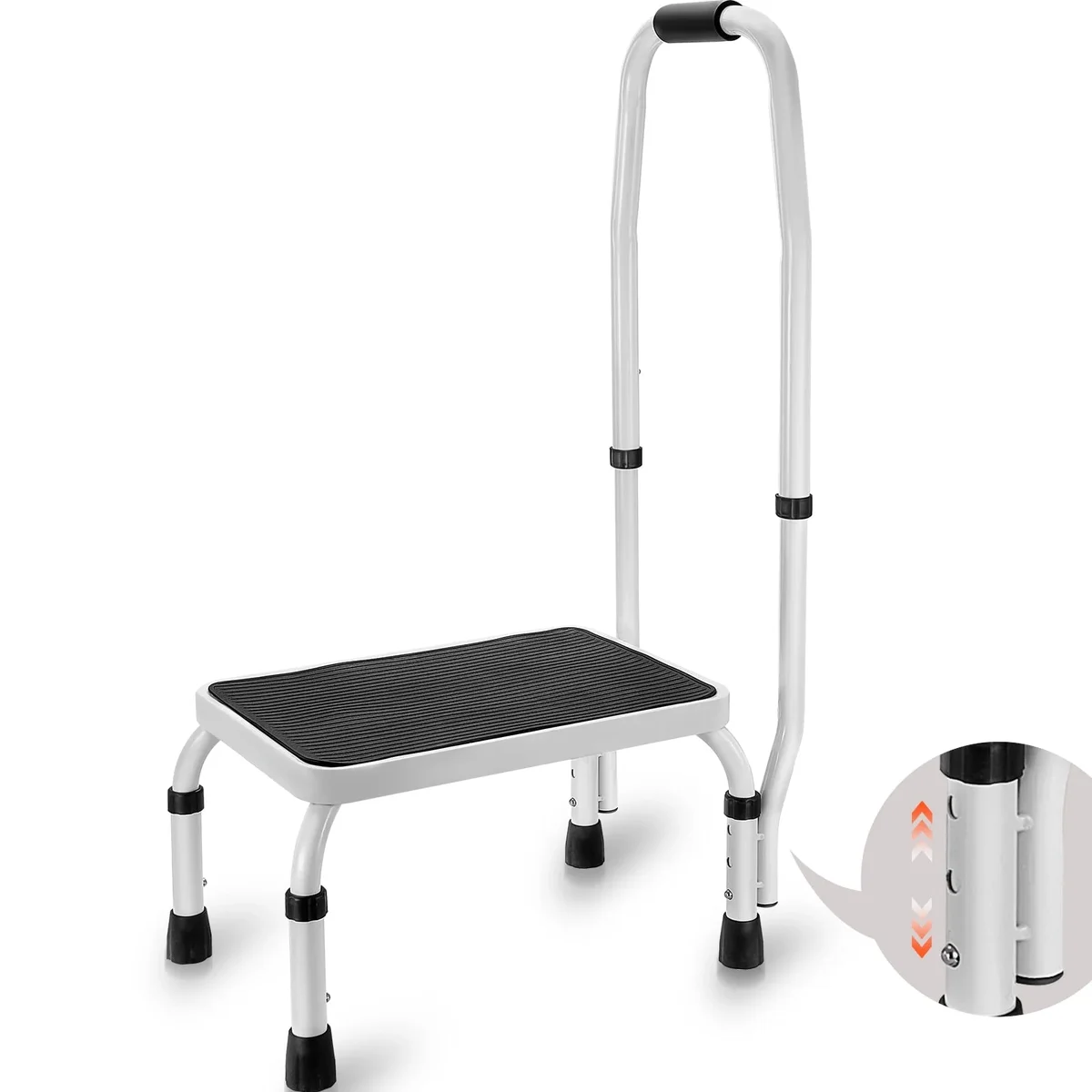 VEVOR Step Stool 1-Step 330lbs Capacity, 3 Adjustable Height with Handle Steel Step Ladder, Portable Step Stools for Adults, Non-Slip Sturdy Step 9475