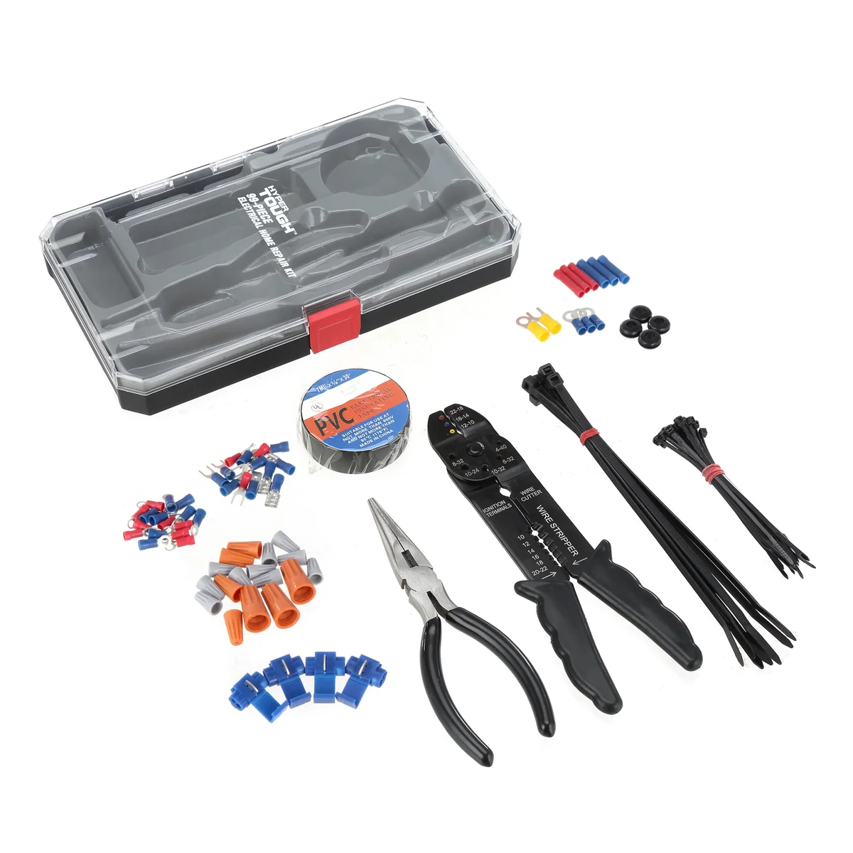 Hyper Tough 99 Piece Compact Electrical Home Repair Set Including Storage Case TD21801A, New, 1.36 lbs. 3016