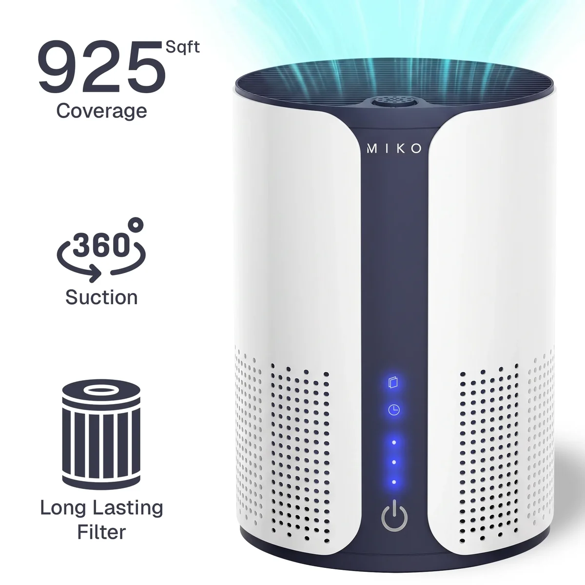 Miko Ibuki Home Air Purifier with Multiple Speeds Timer True HEPA Filter, Wildfire Smoke, Allergens, Odors 925 SQFT Coverage 2515