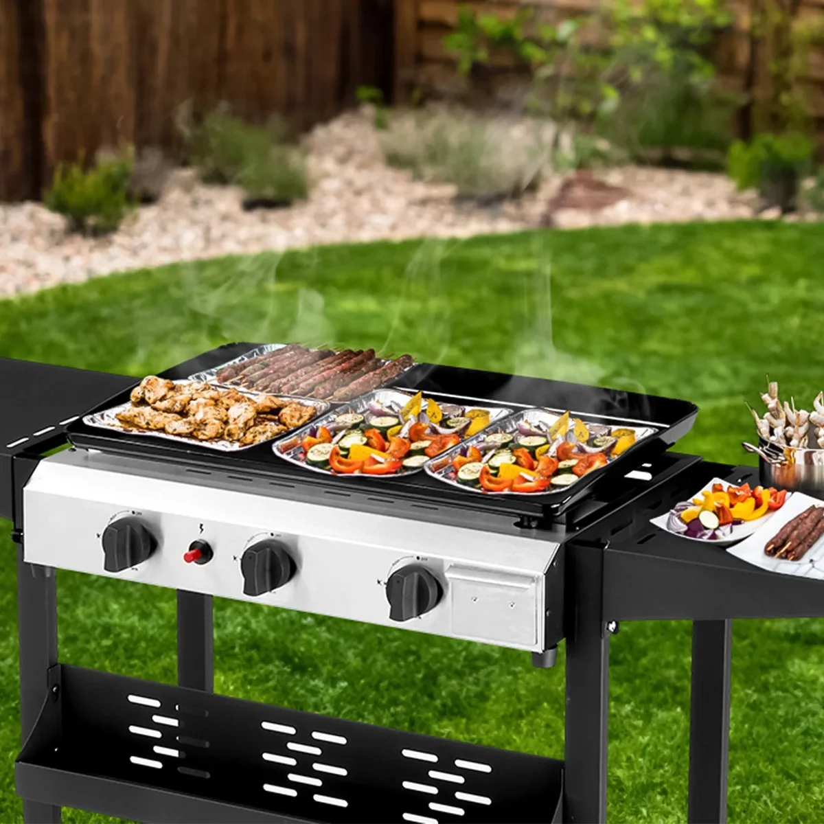 Everdaily Essentials 3-Burner Griddle Flat Top Grills Tabletop Griddle Propane for Outdoor Cooking Ref. 6693