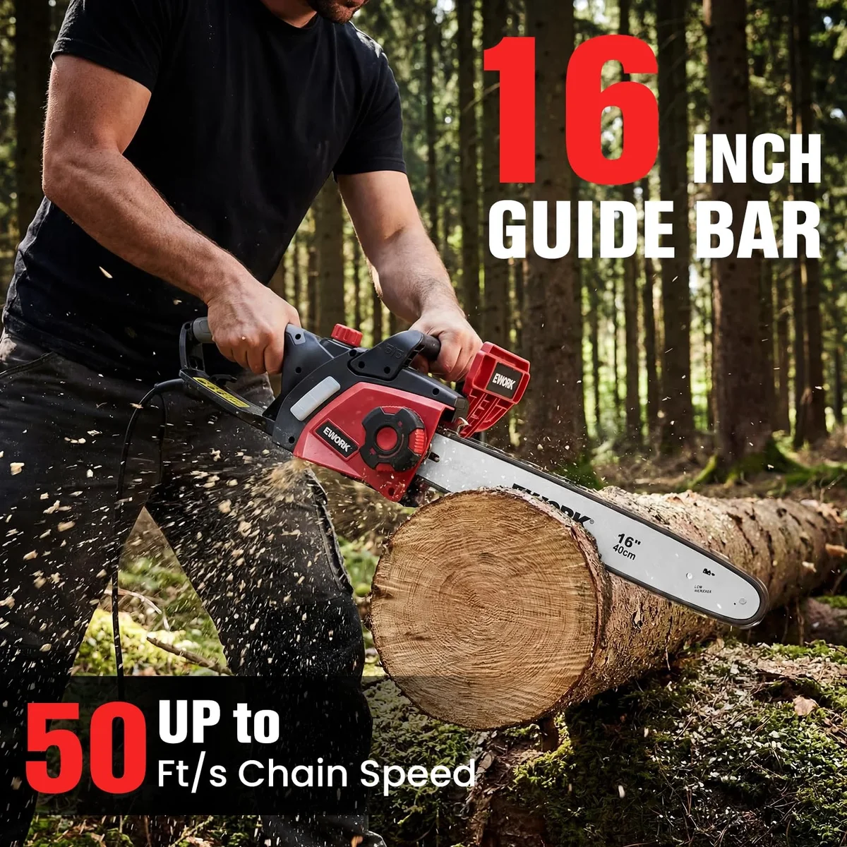 EWORK Electric Chainsaw Corded 16-Inch 15 Amp Electric Chain Saws, Corded Chainsaw with Tool-Free Chain Tension, Auto Oiling, Low Kickback, Elect 4483