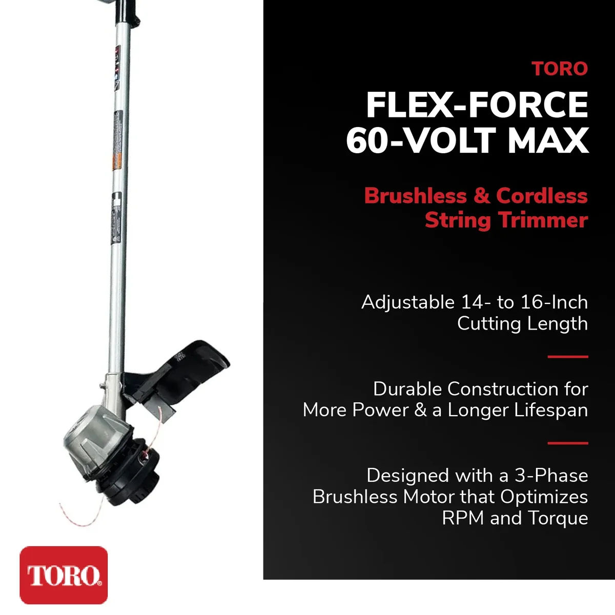 Toro Flex Force 60V Lithium-Ion Brushless Cordless 14/16'' String Trimmer 3884
