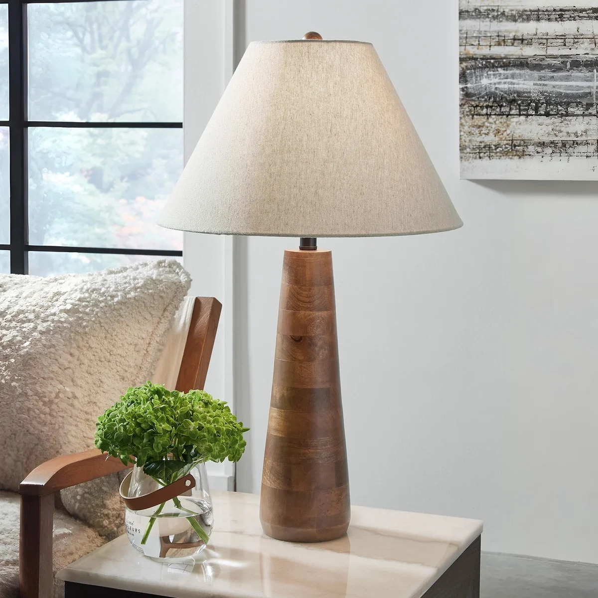 Everdaily Essentials Danset Natural Wood Table Lamp with Fabric Shade - Honey Brown 6944