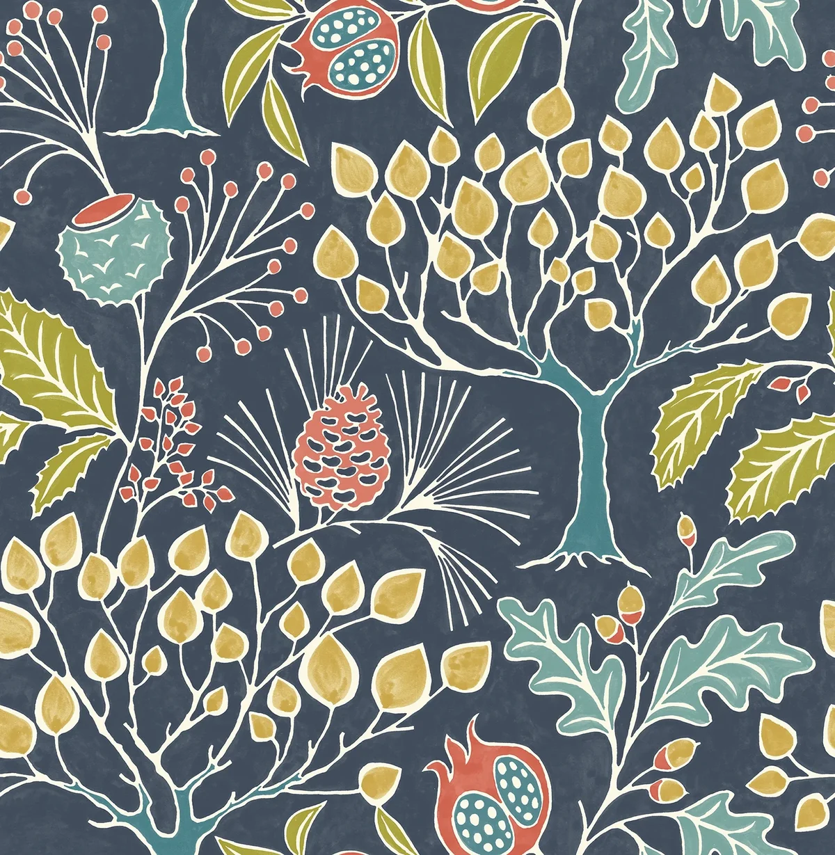 NuWallpaper Groovy Garden Navy Vinyl Peel And Stick Wallpaper, 216-in by 20.5-in, 30.75 Sq. ft. 1 count 4940